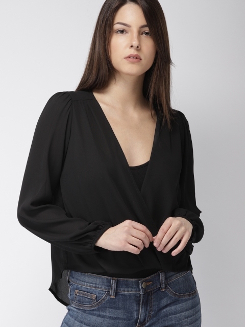 

FOREVER 21 Women Black Solid High-Low Top