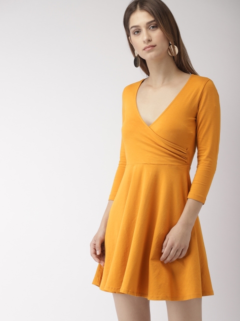 

FOREVER 21 Women Mustard Yellow Solid A-Line Dress
