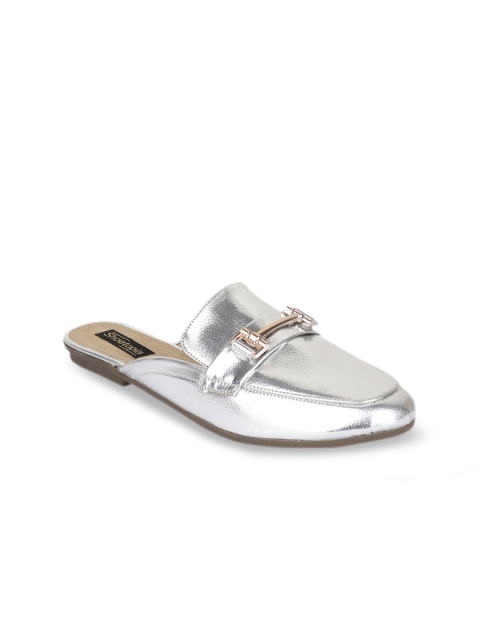 

Shoetopia Women Silver-Toned Solid Synthetic Mules