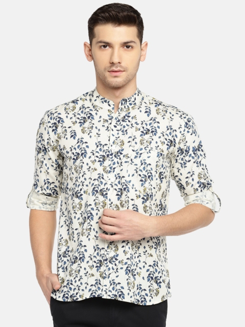 

SOHO By MAFATLAL Men Cream-Coloured & Navy Blue Regular Fit Printed Casual Shirt