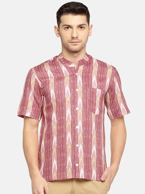 

SOHO By MAFATLAL Men Pink & Maroon Slim Fit Striped Casual Shirt