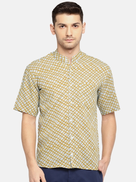 

SOHO By MAFATLAL Men Grey & Mustard Slim Fit Printed Casual Shirt