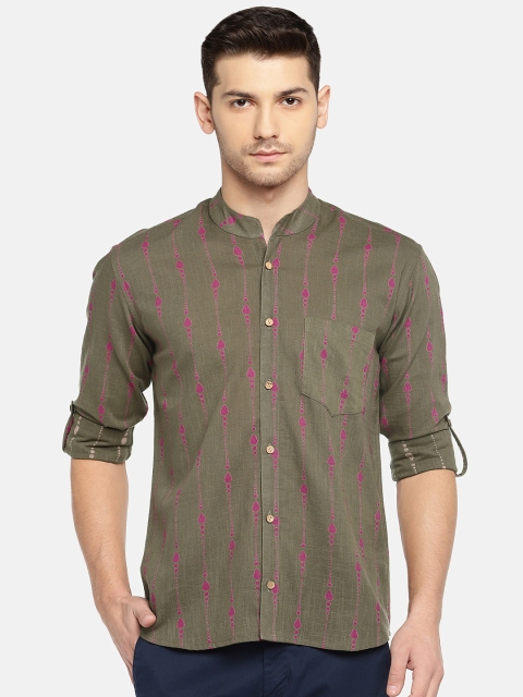 

SOHO By MAFATLAL Men Olive Green Slim Fit Printed Casual Shirt