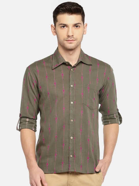 

SOHO By MAFATLAL Men Olive Green Slim Fit Printed Casual Shirt