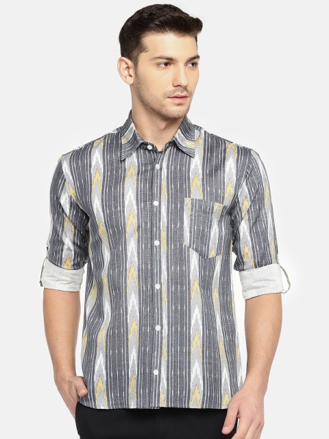 

SOHO By MAFATLAL Men Grey Slim Fit Striped Casual Shirt