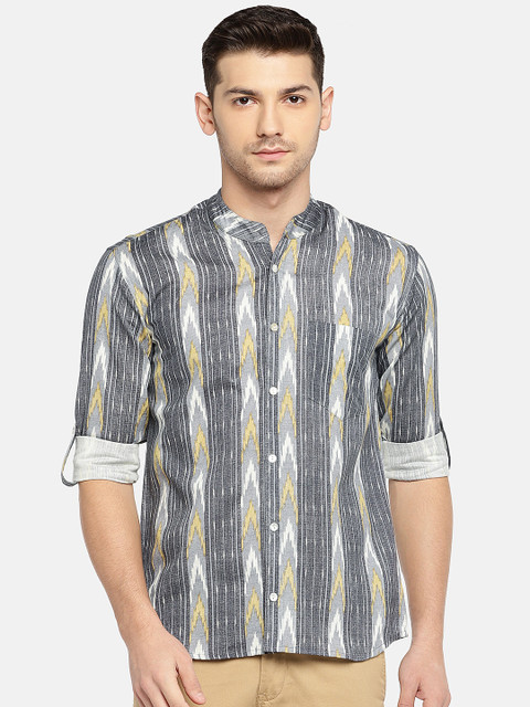 

SOHO By MAFATLAL Men Grey Slim Fit Striped Casual Shirt