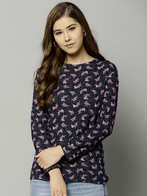 

Marks & Spencer Women Navy Printed Top, Navy blue