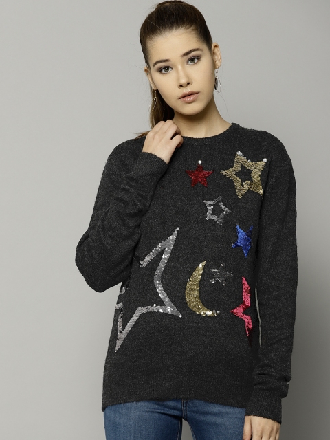 

Marks & Spencer Women Charcoal Grey Sequinned Pullover