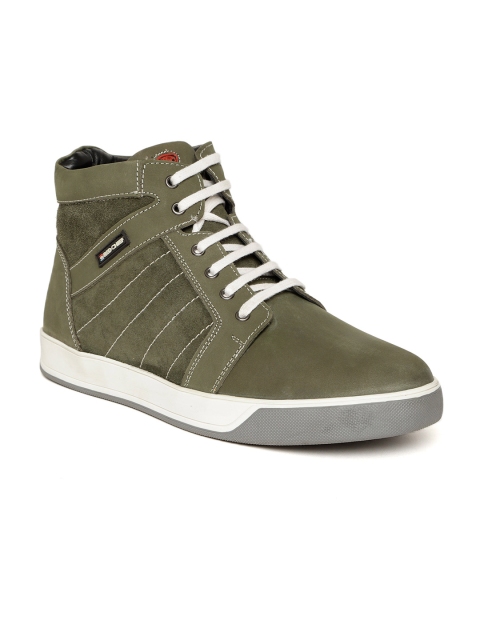 

Red Chief Men Olive Green Solid Leather Mid-Top Sneakers