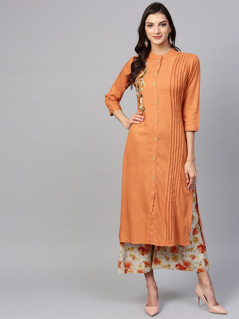 

Yufta Women Orange & Beige Solid Kurta with Palazzos