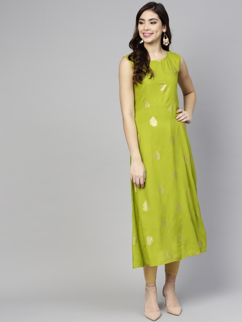 

Yufta Women Green Printed A-Line Kurta