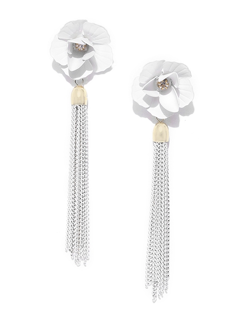 

Jewels Galaxy White Gold-Plated Handcrafted Tasselled Floral Drop Earrings