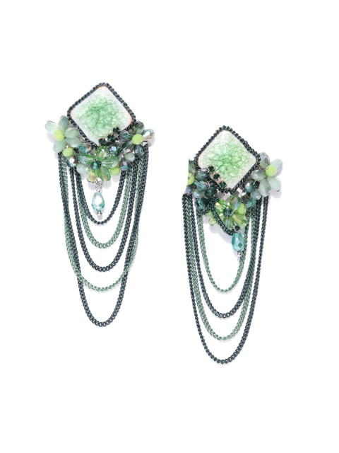 

Jewels Galaxy Green Gold-Plated Stone-Studded Handcrafted Drop Earrings