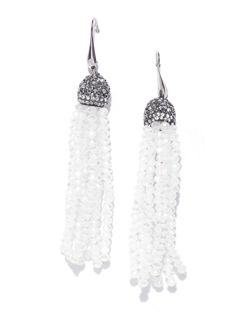 

Jewels Galaxy Off-White Silver-Plated Handcrafted Tasselled Drop Earrings