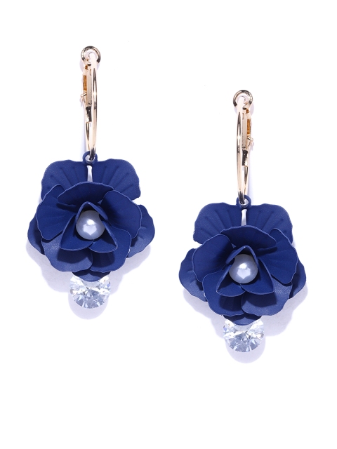 

Jewels Galaxy Navy Gold-Plated Handcrafted Floral Drop Earrings, Navy blue