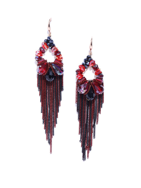 

Jewels Galaxy Red & Black Gold-Plated Tasselled Handcrafted Drop Earrings