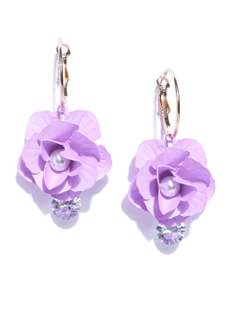 

Jewels Galaxy Lavender Gold-Plated Handcrafted Floral Drop Earrings