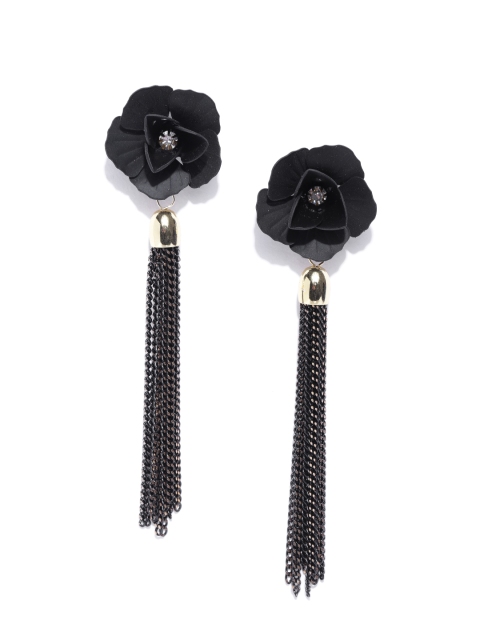 

Jewels Galaxy Black Gold-Plated Tasselled Handcrafted Floral Drop Earrings