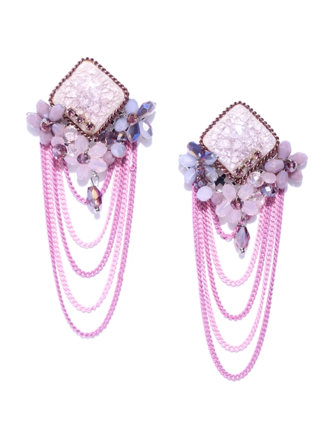 

Jewels Galaxy Pink Gold-Plated Stone-Studded Handcrafted Drop Earrings