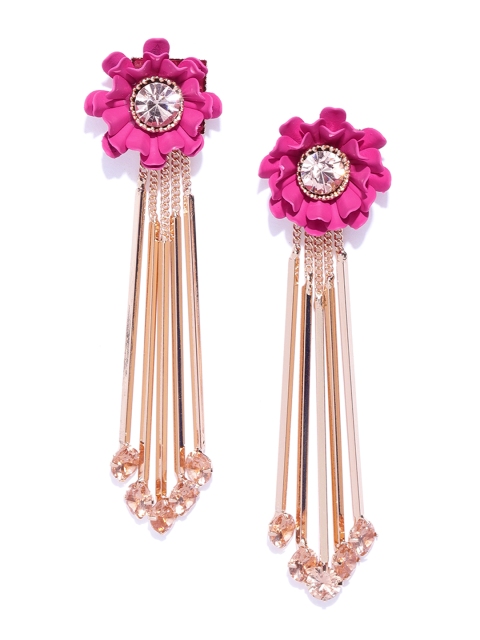 

Jewels Galaxy Pink Gold-Plated Stone-Studded Handcrafted Floral Drop Earrings