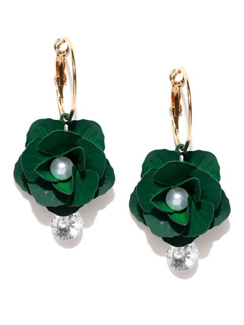 

Jewels Galaxy Green Gold-Plated Handcrafted Floral Drop Earrings