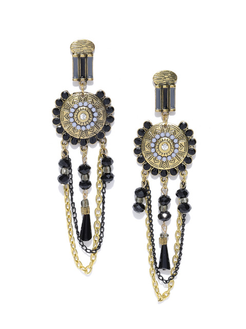 

Jewels Galaxy Black Antique Gold-Plated Handcrafted Classic Drop Earrings