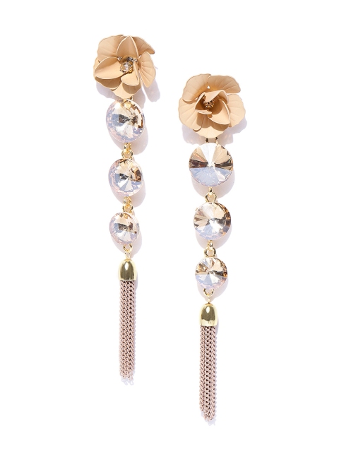 

Jewels Galaxy Beige Gold-Plated Handcrafted Floral Drop Earrings