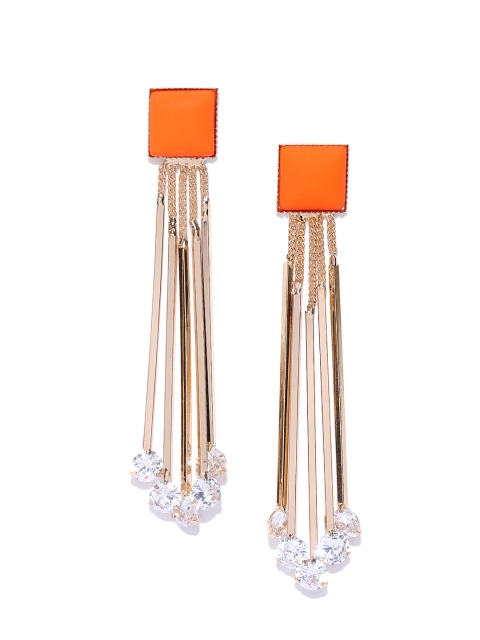 

Jewels Galaxy Orange Gold-Plated Handcrafted Contemporary Drop Earrings