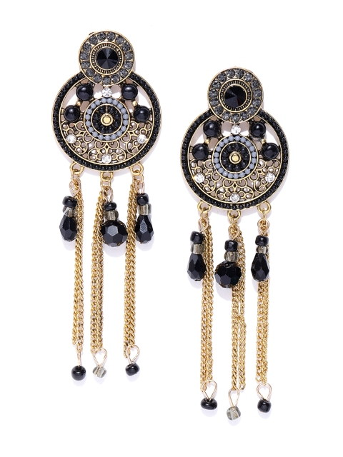 

Jewels Galaxy Black Antique Gold-Plated Handcrafted Circular Drop Earrings
