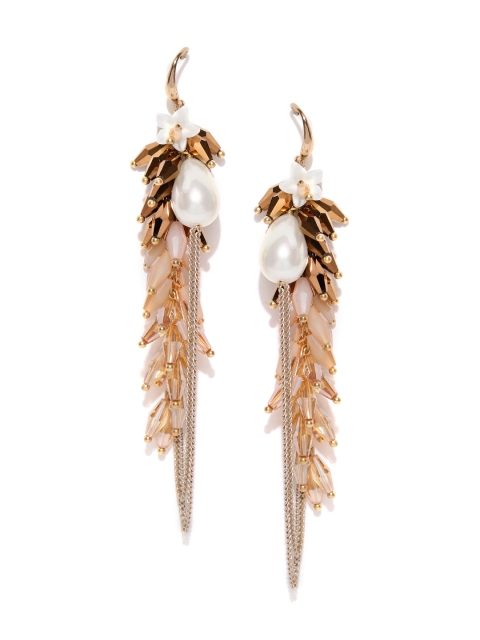 

Jewels Galaxy Beige & Off-White Gold-Plated Handcrafted Contemporary Drop Earrings