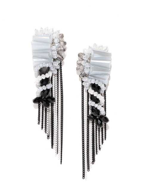 

Jewels Galaxy Black & Grey Gold-Plated Beaded Handcrafted Contemporary Drop Earrings