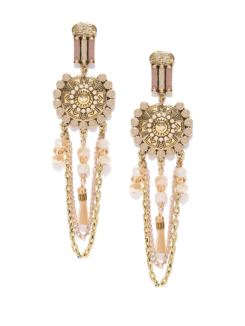 

Jewels Galaxy Beige Gold-Plated Beaded Handcrafted Contemporary Drop Earrings
