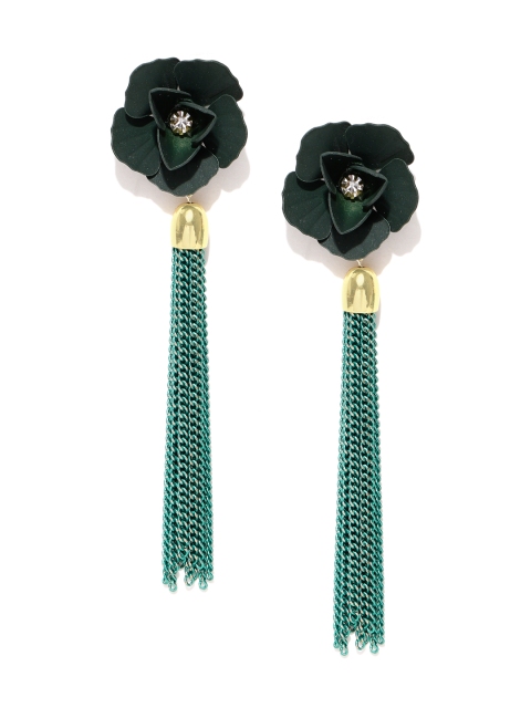 

Jewels Galaxy Green Gold-Plated Tasselled Handcrafted Floral Drop Earrings