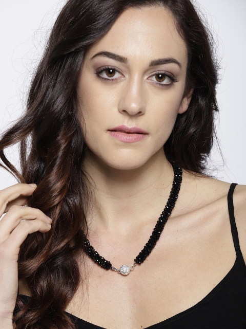 

Jewels Galaxy Black Silver-Plated Beaded Handcrafted Necklace