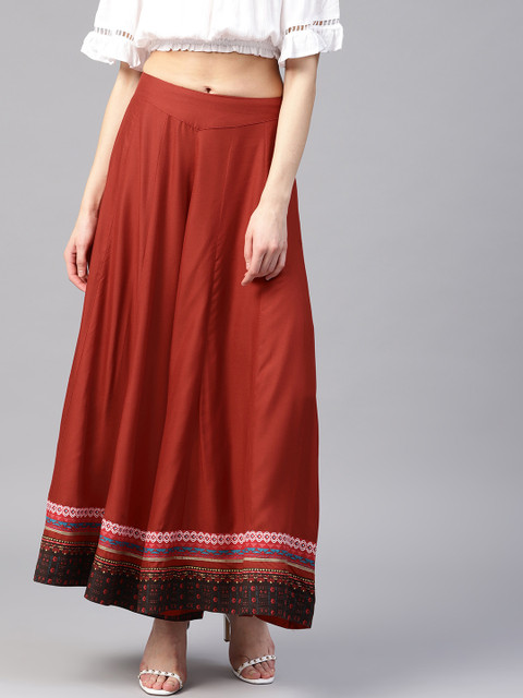 

W Women Rust Red Flared Solid Palazzos