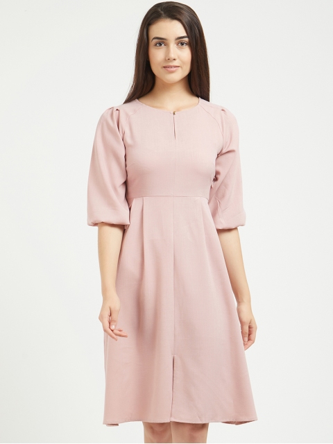 

109F Women Pink Solid Fit and Flare Dress