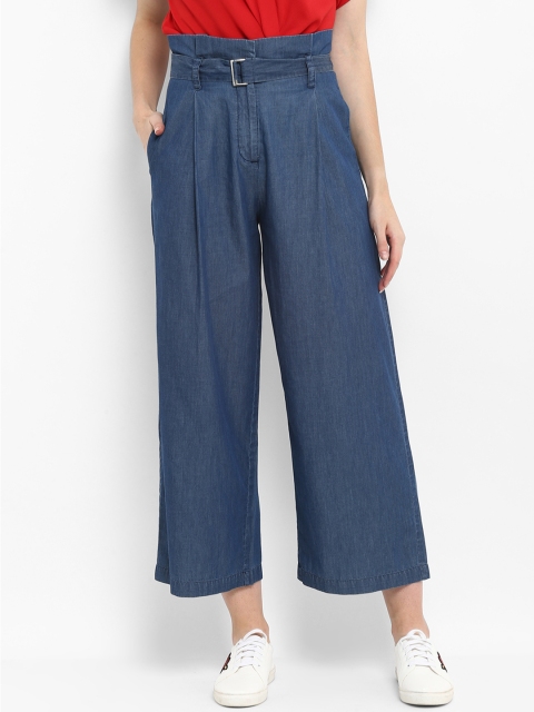 

FOSH Women Blue Loose Fit Solid Culottes