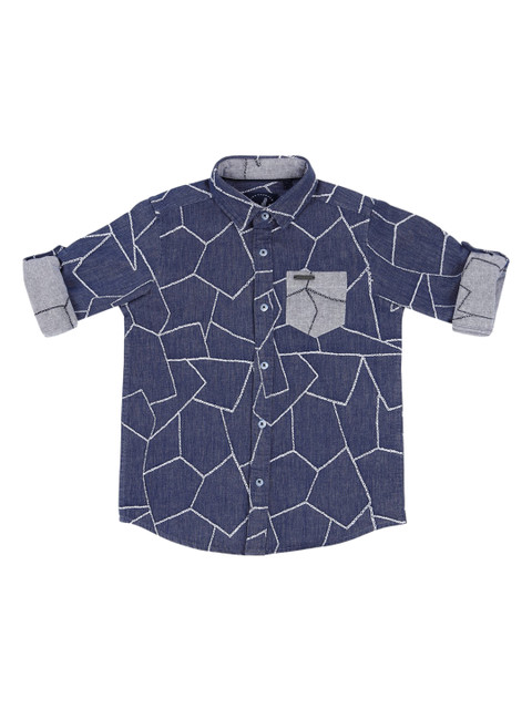 

URBAN SCOTTISH Boys Navy Blue Regular Fit Printed Casual Shirt