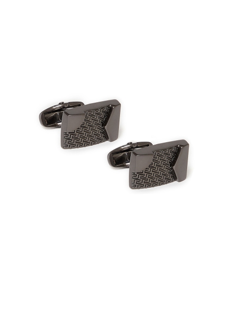 

Alvaro Castagnino Gunmetal-Toned Rectangle Engraved Cufflinks, Metallic