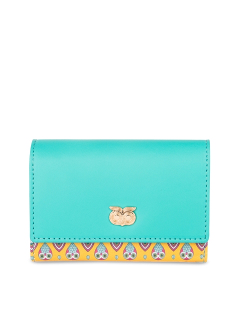 

Chumbak Women Turquoise Blue & Yellow Printed Three Fold Wallet