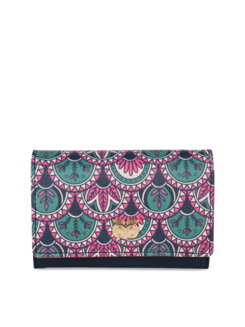 

Chumbak Women Navy Blue & Purple Printed Three Fold Wallet