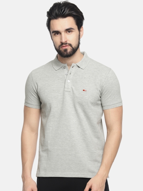 

Sweet Dreams Men Grey Melange Solid Polo Collar Pure Cotton T-shirt