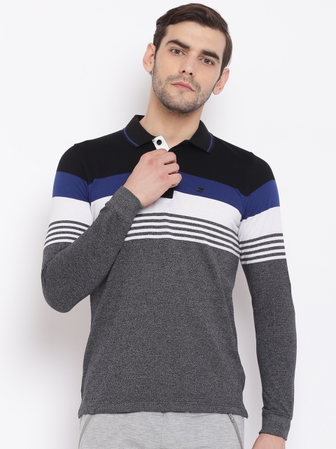

Sweet Dreams Men Charcoal Grey & White Striped Polo Collar Lounge T-shirt MFT-173378