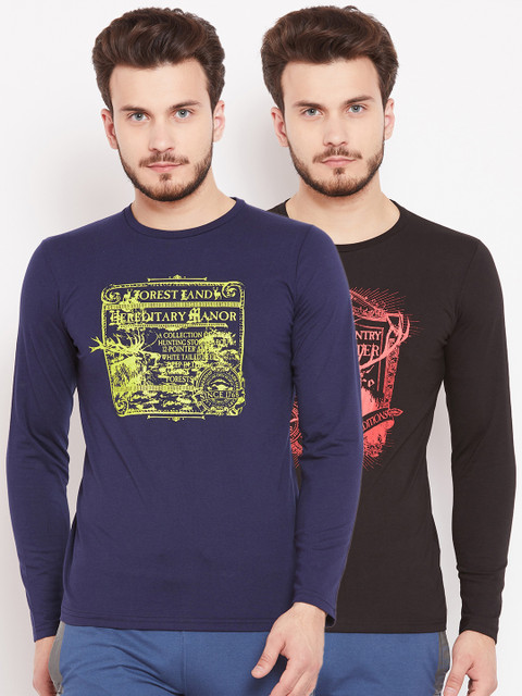 

Sweet Dreams Men Pack Of 2 Printed Round Neck Lounge T-shirt MFT-172578, Navy blue