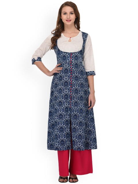 

Amirah s Women Blue & Off-White Printed A-Line Kurta