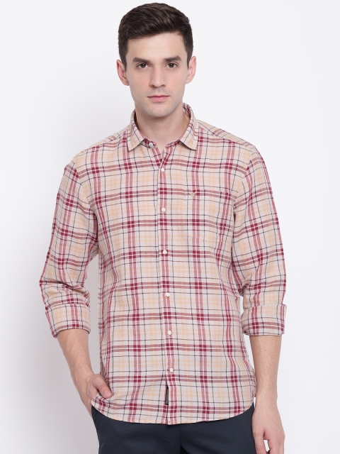

Blackberrys Men Beige & Maroon Slim Fit Checked Casual Shirt