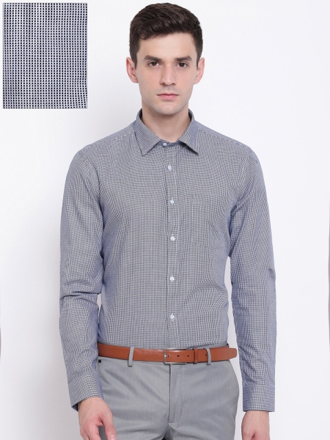 

Blackberrys Men Navy Blue & White Slim Fit Self Design Formal Shirt