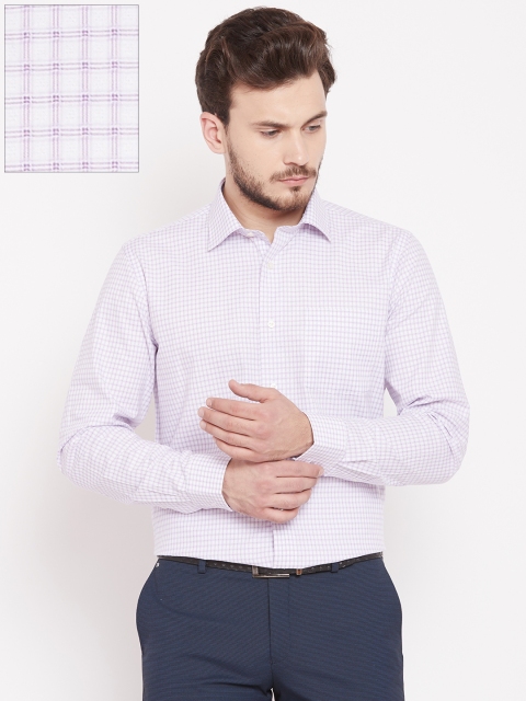 

Blackberrys Men White & Lavender Slim Fit Checked Formal Shirt
