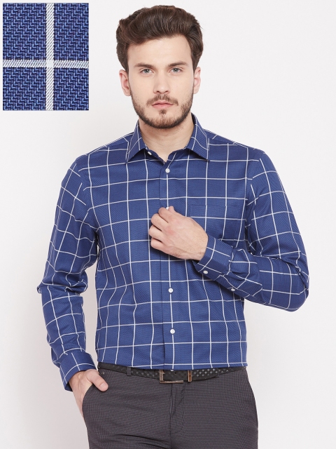 

Blackberrys Men Navy Blue Slim Fit Checked Formal Shirt