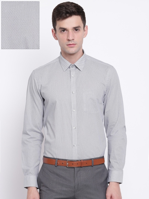 

Blackberrys Men Grey Melange & White Slim Fit Printed Formal Shirt